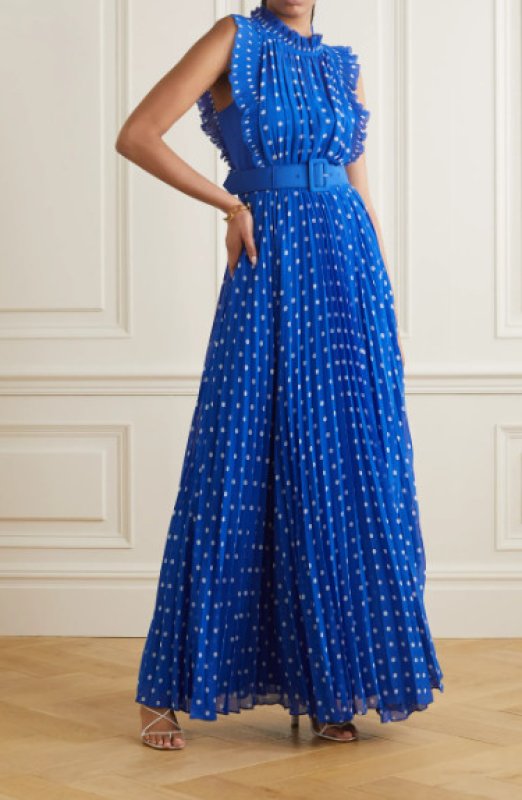 画像2: 【ドラマ使用】Self Portrait セルフポートレート ポルカドット ブルーシフォン マキシドレス｜ (2)