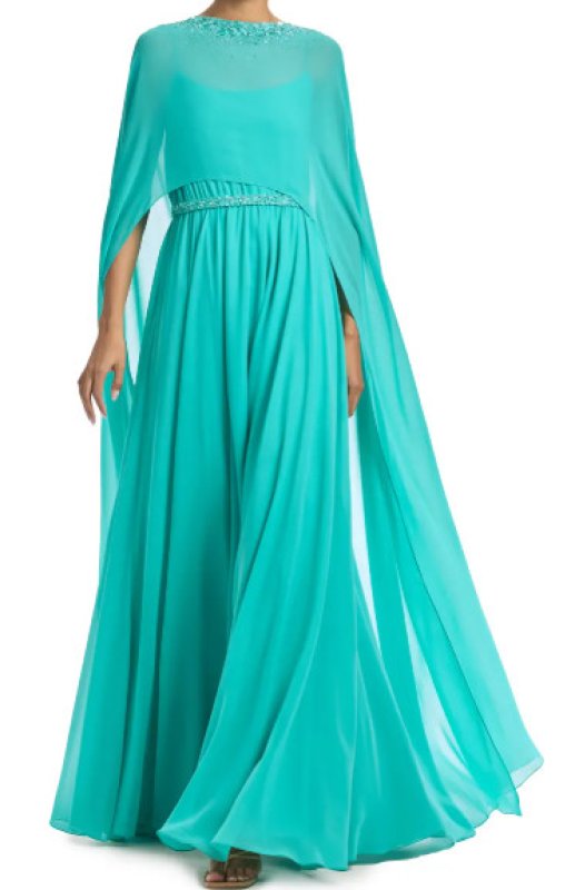 画像1: Sachin & Babi Lavina ブルー ケープ付き 2wayロングドレス｜ロングガウン フォーマル・演奏会ドレス (1)