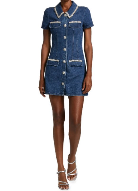 画像1: 【IVE ウォニョン着用】 Self Portrait セルフポートレート　クリスタル装飾 デニムミニドレス (1)