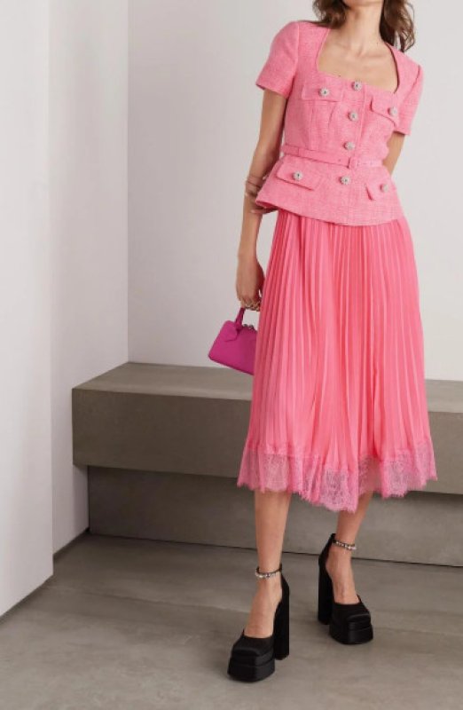 画像1: 【テレビ使用】Self Portrait セルフポートレート ベルト付きプリーツミディドレス ピンク  (1)