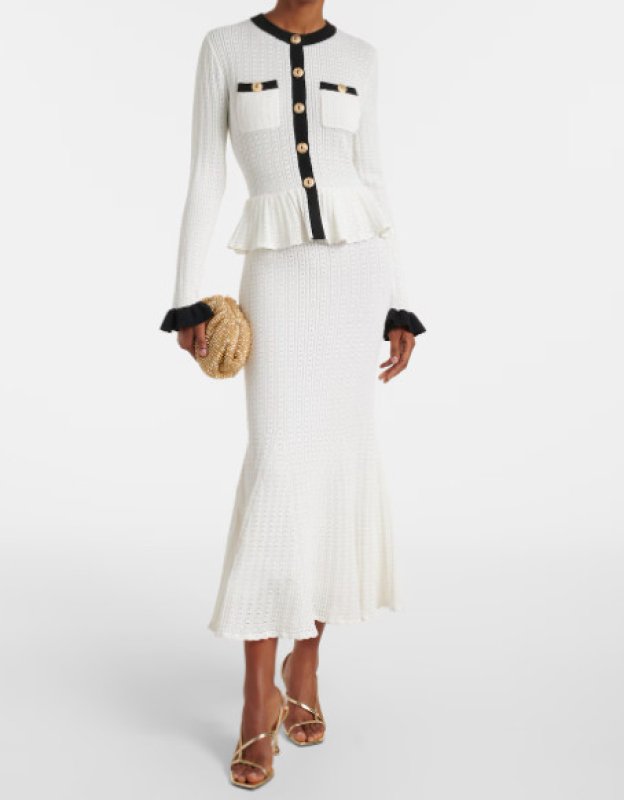 画像1: 【パリスヒルトン愛用】Self Portrait セルフポートレート｜Pointelle ペプラム ニットミディドレス（ (1)