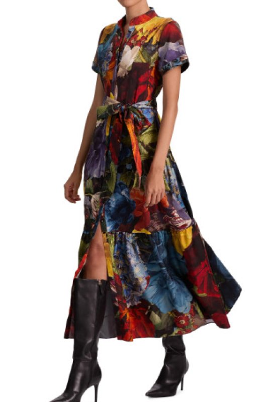 画像2: Alice + Olivia アリスアンドオリビア Lucy フローラル ロールスリーブ シャツドレス (2)