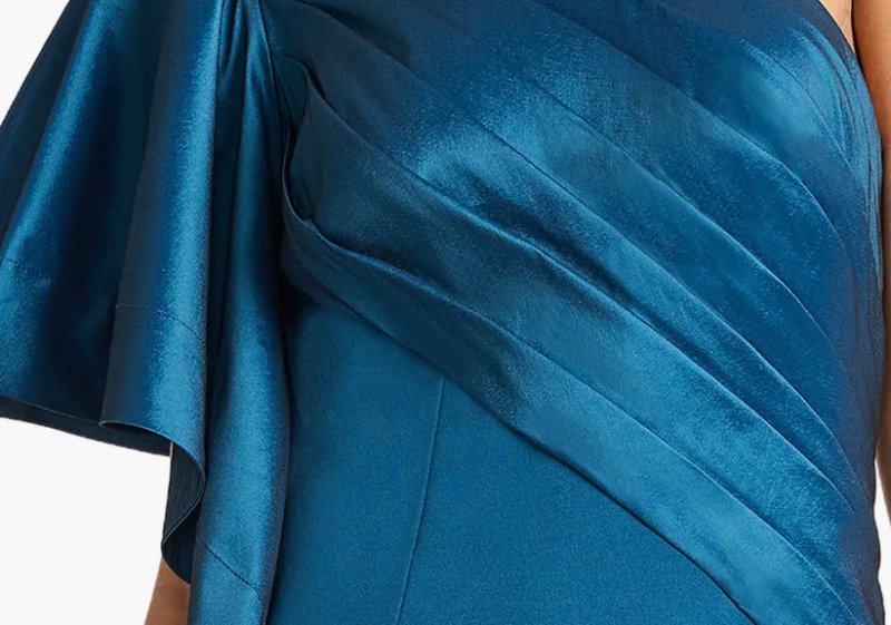 画像4:  Tadashi Shoji  タダシショージ　Santa Fe Draped Flounce Gown ブルー、グリーン系 (4)