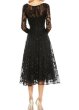 画像2: Mac Duggal ブラック フローラルレース ビジュー装飾 ロングスリーブ ミディドレス (2)