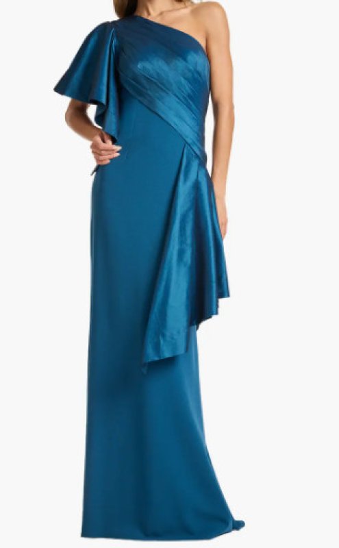 画像1:  Tadashi Shoji  タダシショージ　Santa Fe Draped Flounce Gown ブルー、グリーン系 (1)