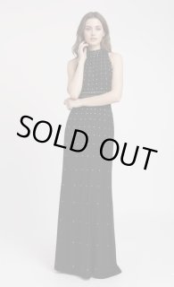 ブラックドレス｜Tadashi Shoji ハイネック ロングドレス｜スタッズ