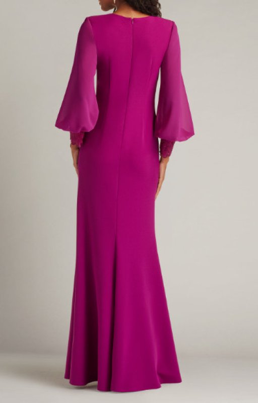 画像2:  Tadashi Shoji  タダシショージ　Sahana Bishop Sleeve Plunge Gown  マジェンタ、パープル系 (2)