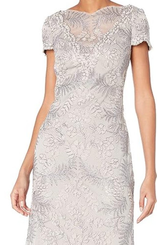 画像3: 【デヴィ夫人ご着用】Tadashi Shoji タダシショージ　Cap Sleeve Lace V-Back Gown  ライトパール (3)