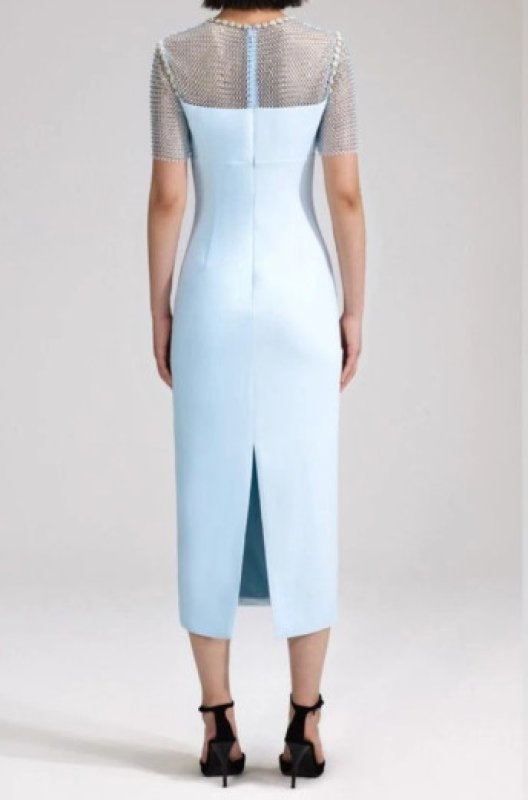 画像2: 【パリス・ヒルトン愛用】Self-Portrait セルフポートレート ボウディテール diamante midi dress ｜ブルー ドレス (2)