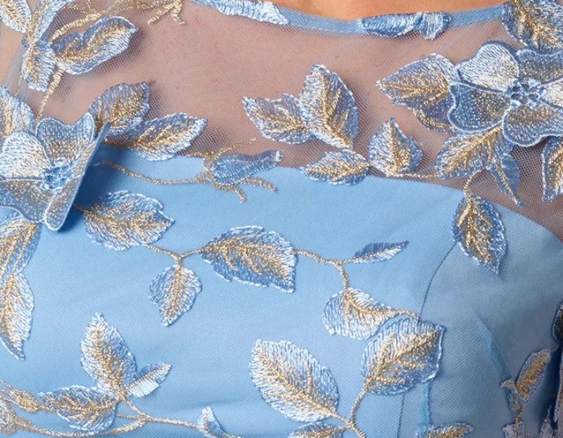 画像4: 3/13までセール！Adrianna Papell アドリアナパペル フローラル刺繍 イリュージョン ゴデット ロングドレス ブルー (4)