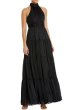 画像1: Mac Duggal ブラック タイホルターネック ティアード ロングドレス (1)