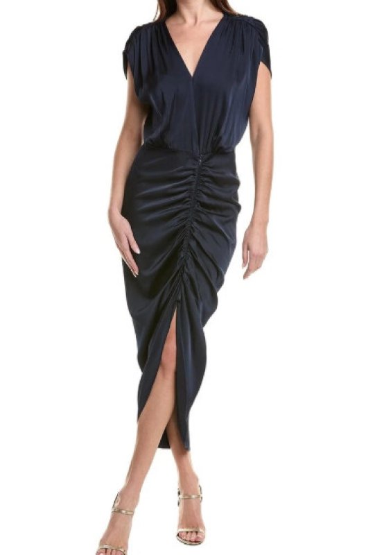 画像1: Nicole Miller Vネック ドレープ ミディドレス (1)