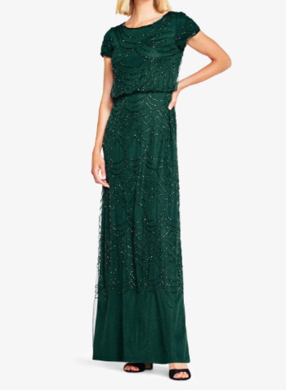画像1: Adrianna Papell アドリアナパペル　Short Sleeve Beaded Blouson Gown 　ダスティエメラルド (1)