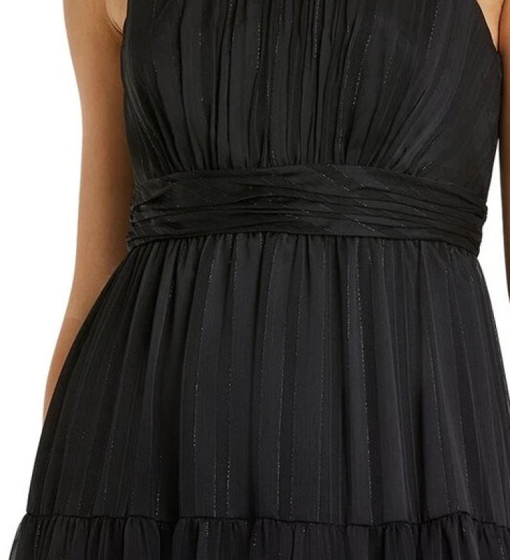 画像4: Mac Duggal ブラック タイホルターネック ティアード ロングドレス (4)