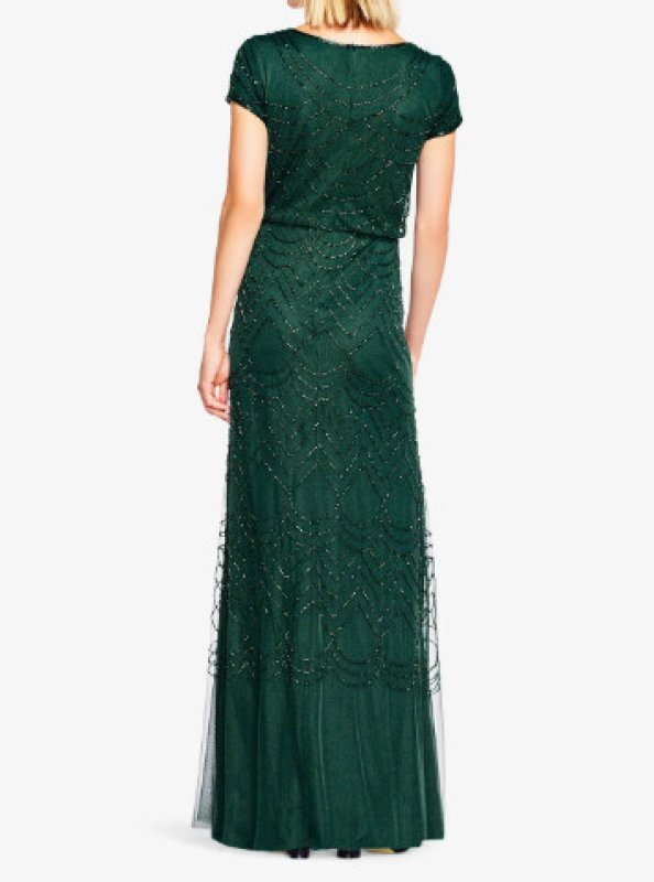 画像2: Adrianna Papell アドリアナパペル　Short Sleeve Beaded Blouson Gown 　ダスティエメラルド (2)