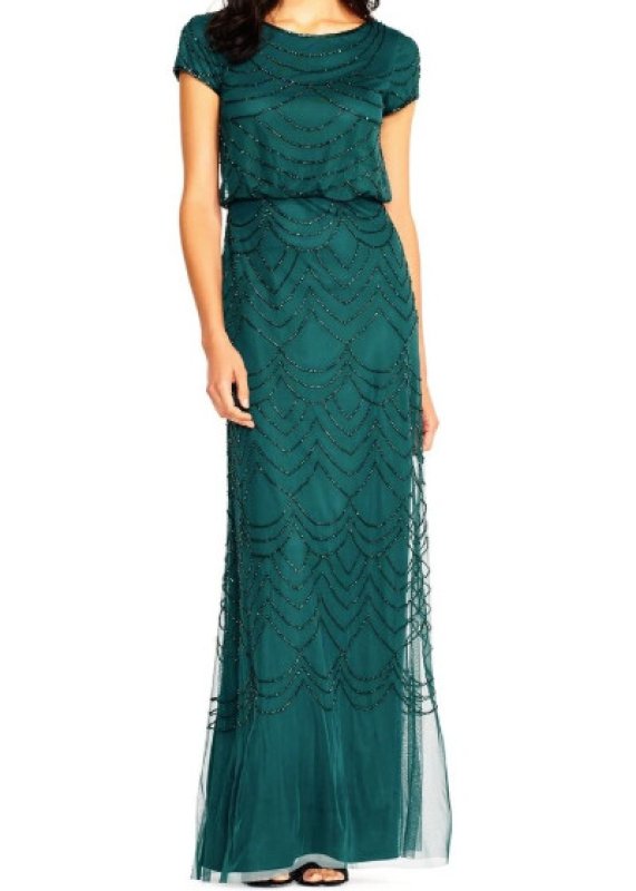 画像4: Adrianna Papell アドリアナパペル　Short Sleeve Beaded Blouson Gown 　ダスティエメラルド (4)