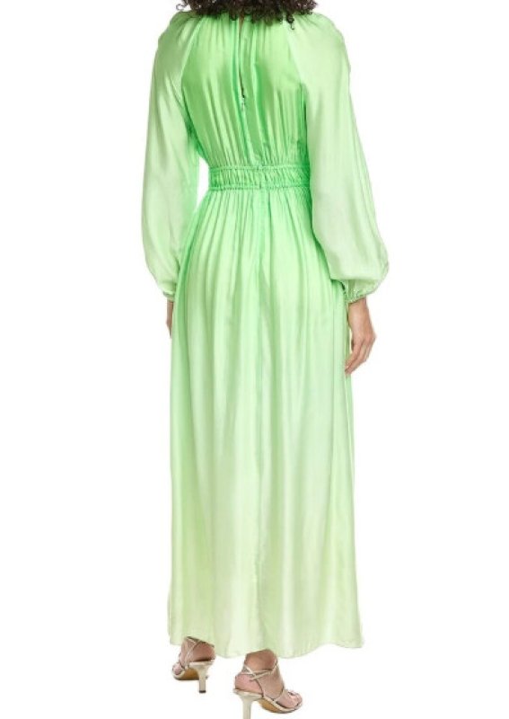 画像2: Sandro グラデーション サテン マキシドレス  グリーン (2)