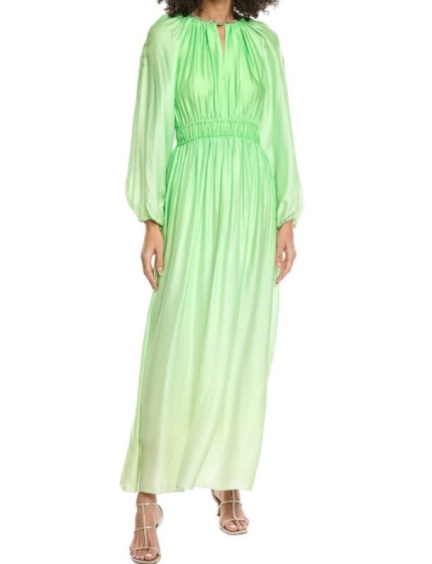 画像1: Sandro グラデーション サテン マキシドレス  グリーン (1)