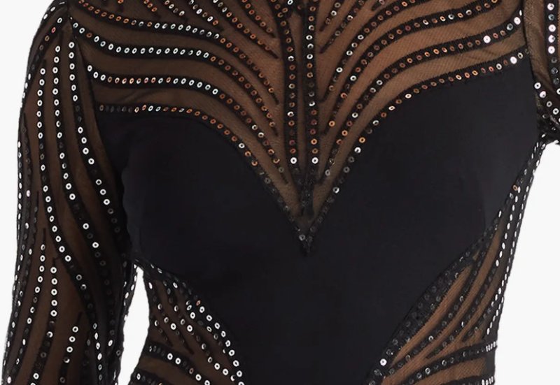 画像4: Tadashi Shoji Duin スパンコール刺繍 ブラック ロングドレス｜演奏会・パーティー・格式あるシーンに (4)