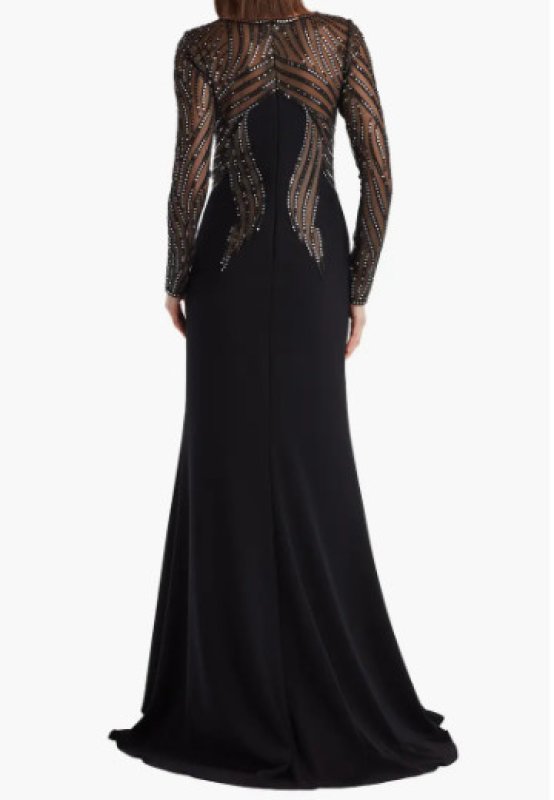 画像2: Tadashi Shoji Duin スパンコール刺繍 ブラック ロングドレス｜演奏会・パーティー・格式あるシーンに (2)