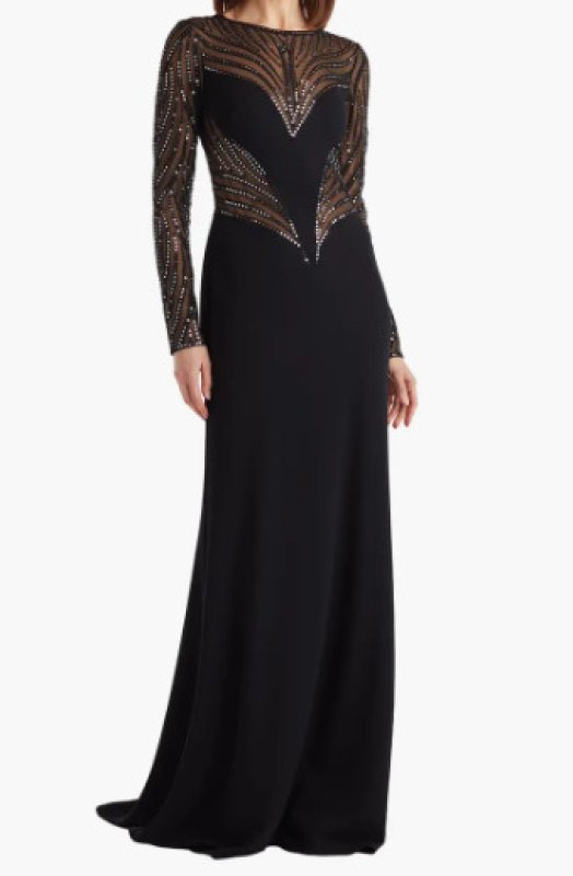 画像1: Tadashi Shoji Duin スパンコール刺繍 ブラック ロングドレス｜演奏会・パーティー・格式あるシーンに (1)