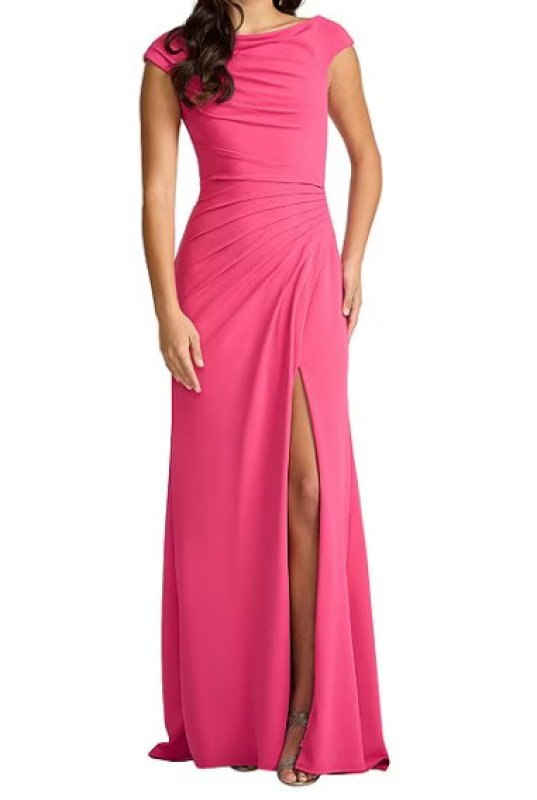 画像1: Tadashi Shoji Nanea ドレープスリットロングドレス｜演奏会・パーティーフォーマル　ピンク (1)