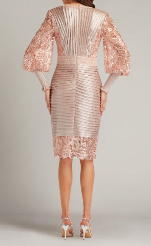 画像2: Tadashi Shoji Lovell ビショップスリーブ総レースドレス｜パーティー・フォーマル　ピンク系 (2)