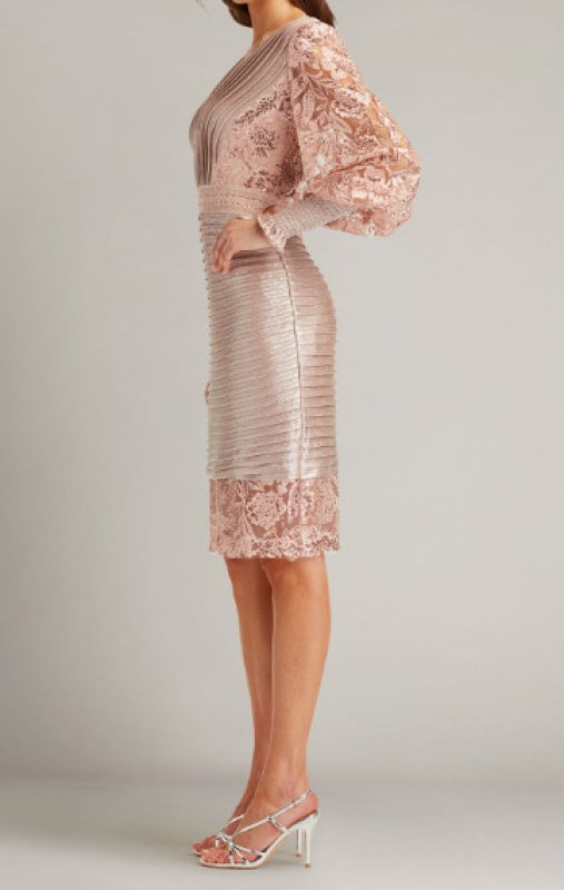 画像3: Tadashi Shoji Lovell ビショップスリーブ総レースドレス｜パーティー・フォーマル　ピンク系 (3)