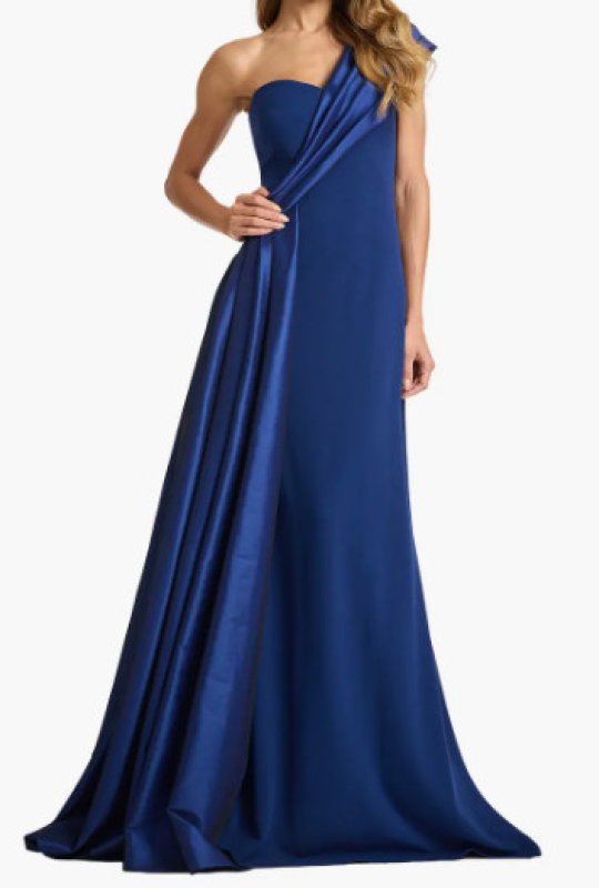 画像1: Tadashi Shoji  タダシショージ   Beis ワンショルダードレープロングドレス　ネイビー｜演奏会・パーティーフォーマル (1)