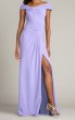 画像1: Tadashi Shoji Bruner ドレープオフショルダーロングドレス  パープル系｜パーティーフォーマル (1)