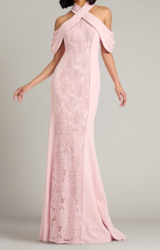 画像1: Tadashi Shoji タダシショージ  　Kato オフショルダーホルタードレス　ピンク (1)