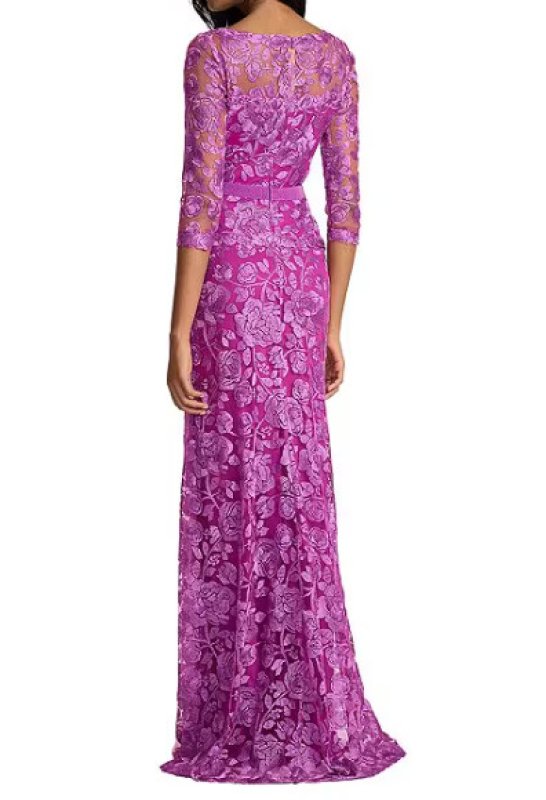 画像2: Tadashi Shoji タダシショージ  Carelle 刺繍チュールロングドレス パープル系｜パーティーフォーマル (2)