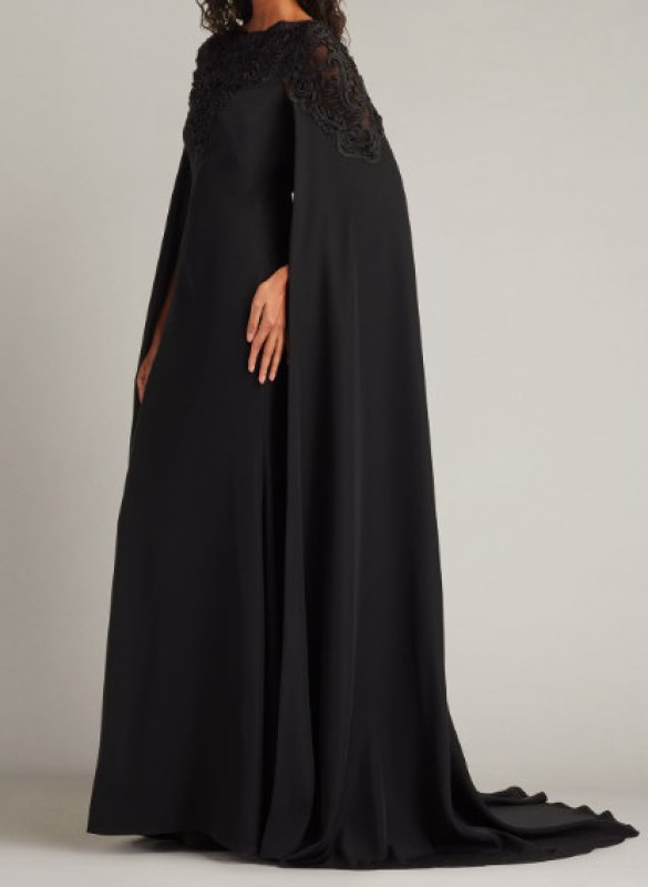 画像3: Tadashi Shoji タダシショージ  Massaro 刺繍ケープロングドレス ブラック｜ステージ・パーティーフォーマル (3)