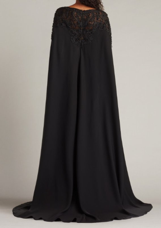 画像2: Tadashi Shoji タダシショージ  Massaro 刺繍ケープロングドレス ブラック｜ステージ・パーティーフォーマル (2)