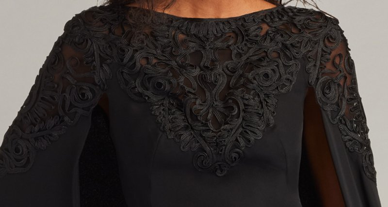 画像4: Tadashi Shoji タダシショージ  Massaro 刺繍ケープロングドレス ブラック｜ステージ・パーティーフォーマル (4)