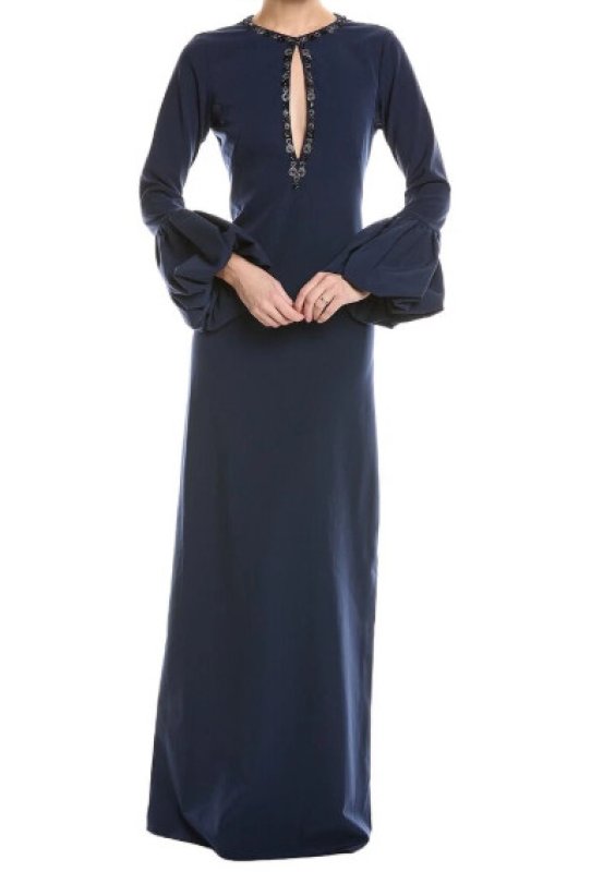 画像5: 【4/12まで特別価格】 Marchesa Notte マルケッサノッテ  ネイビー 袖あり クレープロングドレス パーティーフォーマル  13603 (5)