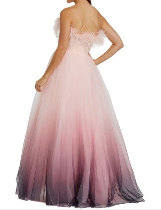 画像2: Mac Duggal  ピンクグラデーション フェザーチュールロングドレス｜パーティー・フォーマル (2)