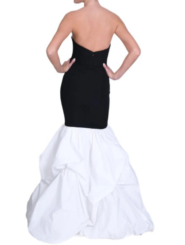 画像2: Marchesa Notte ホワイト×ブラック ドロップウエストマーメイドロングドレス｜パーティー・フォーマル (2)