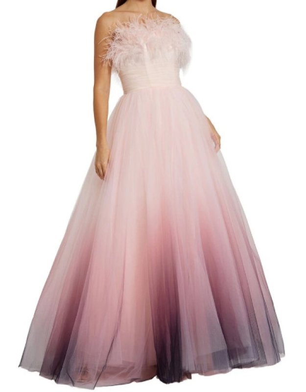 画像1: Mac Duggal  ピンクグラデーション フェザーチュールロングドレス｜パーティー・フォーマル (1)