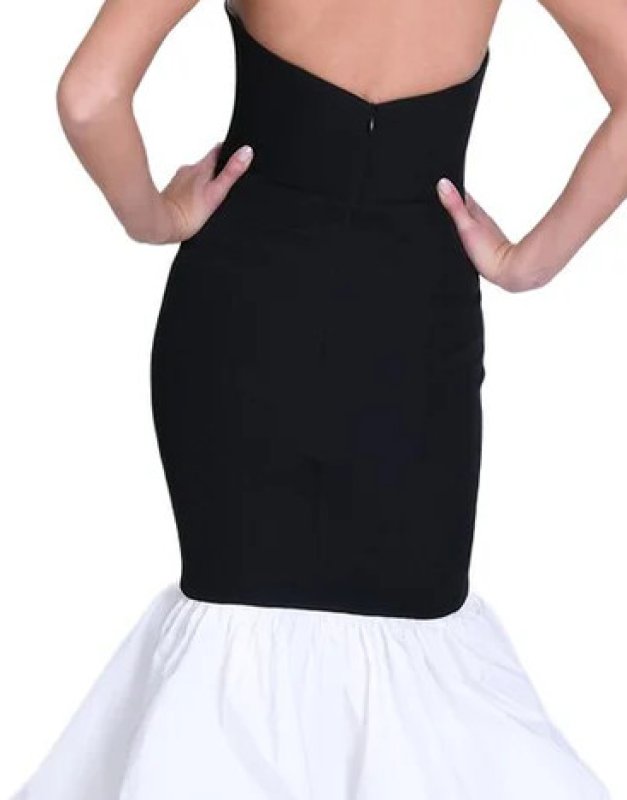 画像3: Marchesa Notte ホワイト×ブラック ドロップウエストマーメイドロングドレス｜パーティー・フォーマル (3)