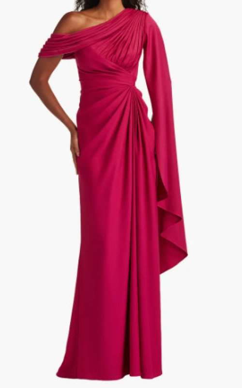 画像1: 【アンミカさん愛用】Tadashi Shoji  タダシショージ   EMBER  ケープスリーブドレス ロング丈　ピンク系  08072 (1)