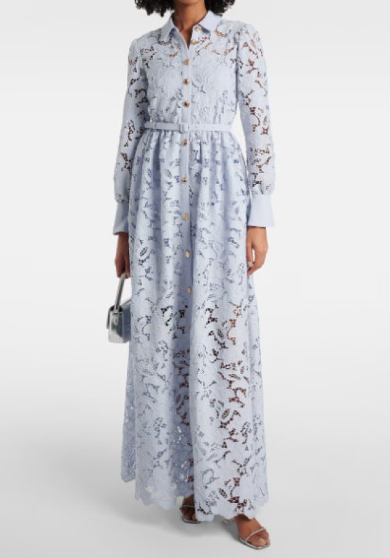 画像1: Self-Portrait (セルフポートレイト) レースシャツカラーマキシドレス 長袖 ブルー | パーティー・結婚式対応 (1)