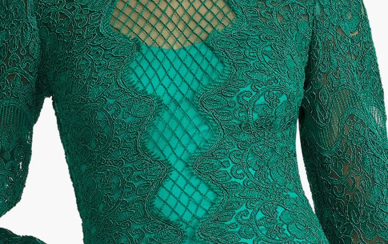 画像4: Tadashi Shoji タダシショージ Wohler コード刺繍チュール 長袖 ロングドレス グリーン｜ パーティー対応 (4)