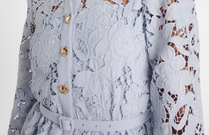 画像3: Self-Portrait (セルフポートレイト) レースシャツカラーマキシドレス 長袖 ブルー | パーティー・結婚式対応 (3)