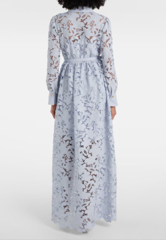 画像2: Self-Portrait (セルフポートレイト) レースシャツカラーマキシドレス 長袖 ブルー | パーティー・結婚式対応 (2)