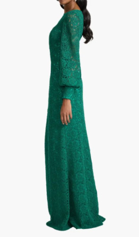 画像3: Tadashi Shoji タダシショージ Wohler コード刺繍チュール 長袖 ロングドレス グリーン｜ パーティー対応 (3)