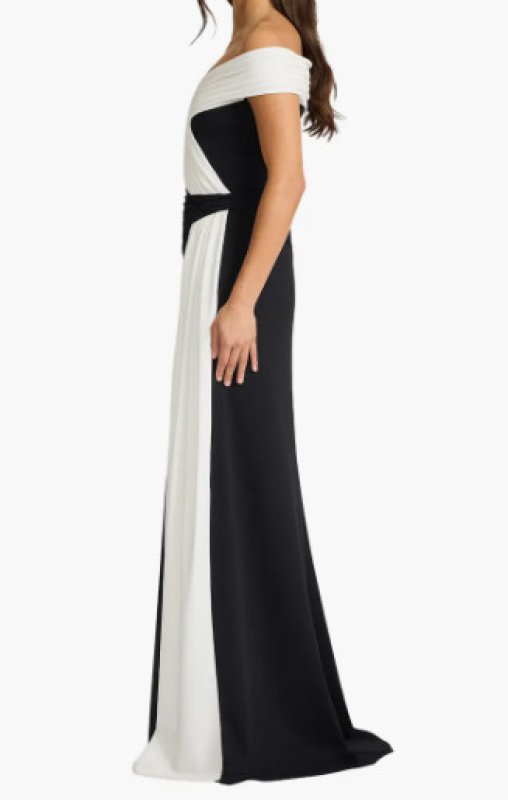 画像3: Tadashi Shoji タダシショージ  Lohner オフショルダードレープサッシュ ロングドレス ブラック×アイボリー 演奏会・パーティー対応 (3)