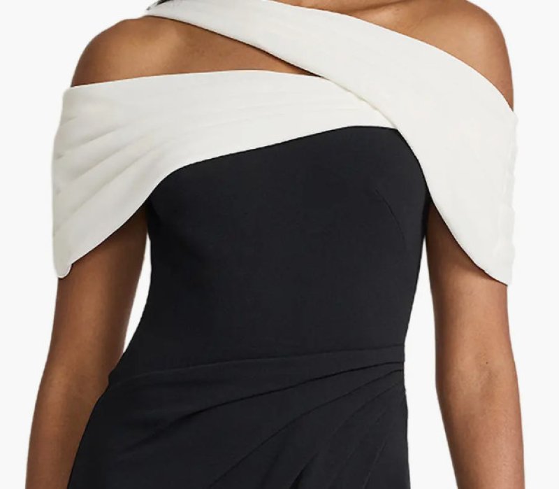 画像4: Tadashi Shoji タダシショージ  Sumit ワンショルダー ドレープロングドレス ブラック×アイボリー 演奏会・パーティー (4)