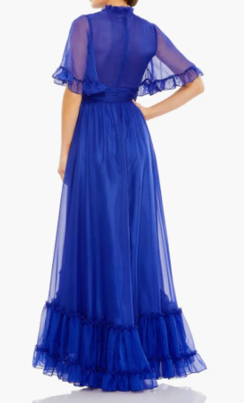 画像2: Mac Duggal マックドゥガル  ハイネック シフォン ハイローヘム ロングドレス ブルー ｜演奏会・パーティー対応 (2)