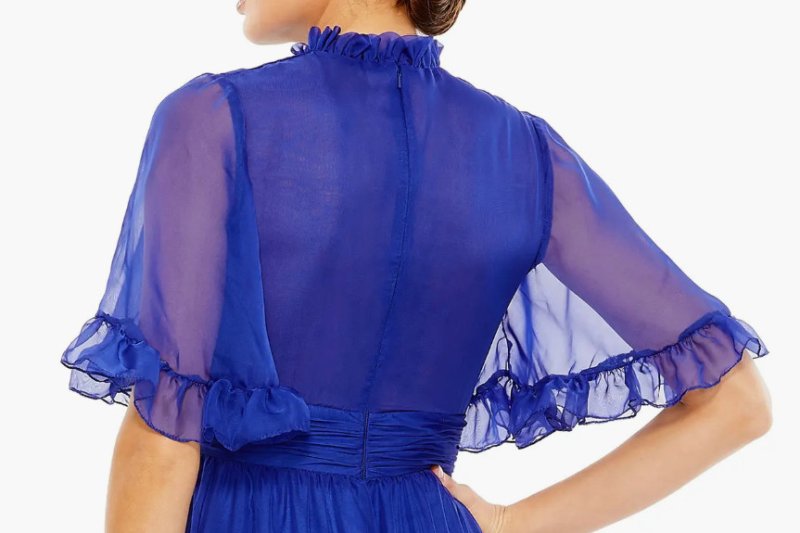 画像4: Mac Duggal マックドゥガル  ハイネック シフォン ハイローヘム ロングドレス ブルー ｜演奏会・パーティー対応 (4)